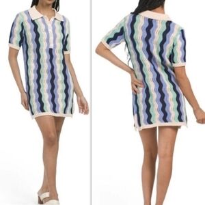 Heartloom Blue and Green Mini Dress with Wavy Stripes